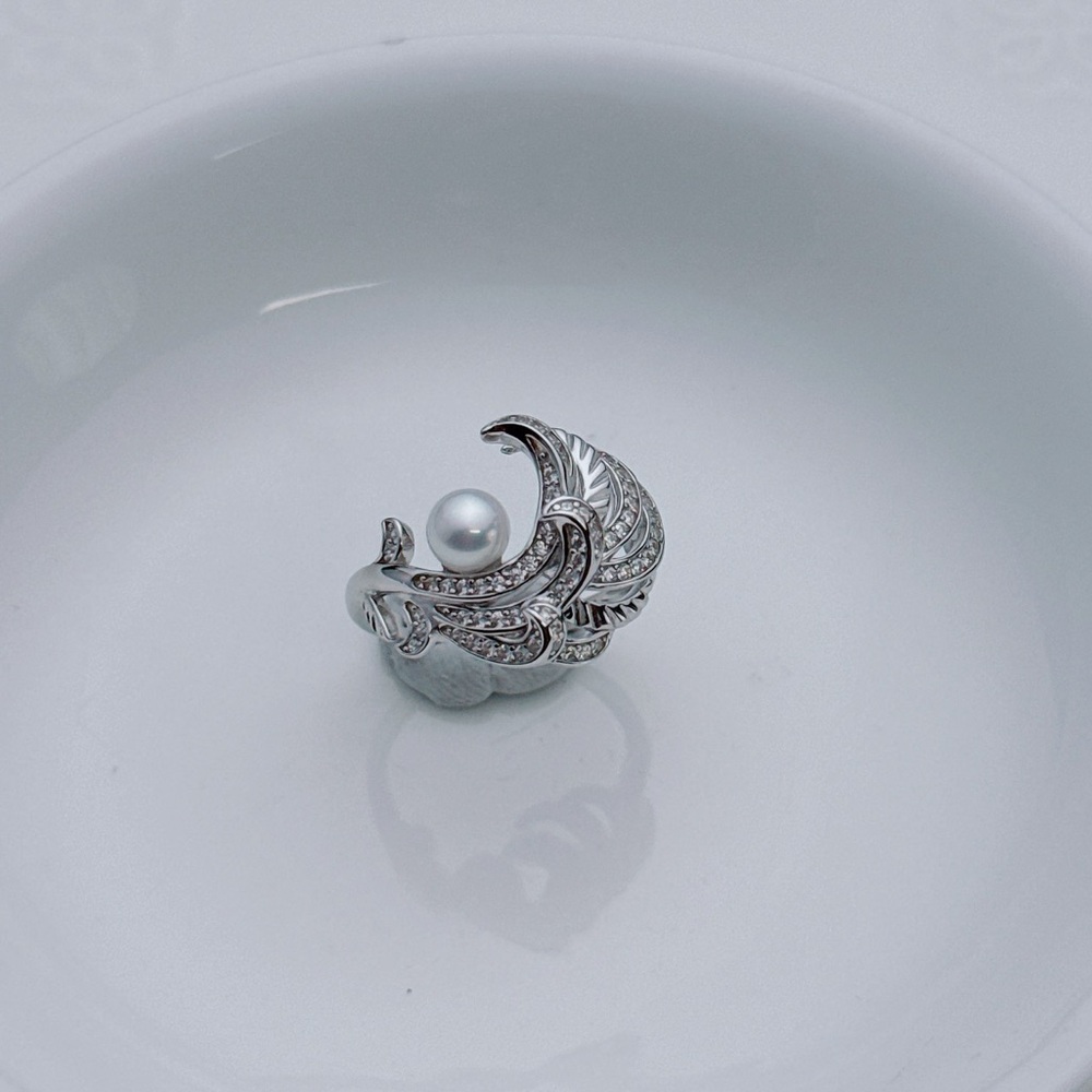 26R173 S925 Stamped Freshwater Pearl Adjustable Ring